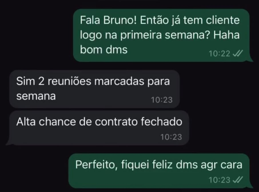 Bruno: Sim 2 reuniões marcadas para semana. Alta chance de contrato fechado.